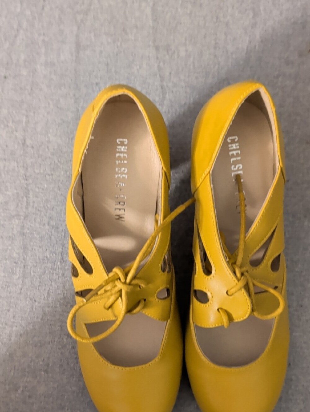 Modcloth Chelsea Crew Mustard Yellow Lace-Up Cutout Christie Heels - Picture 2 of 4